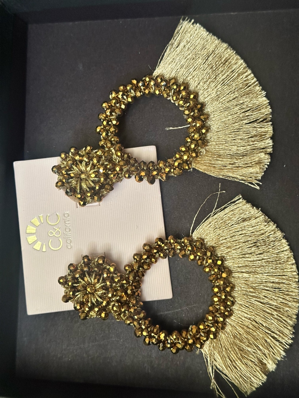 C&C California Gold Beaded Fringe Hoop Statement Earrings